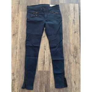 Rag &‎ Bone JEAN Skinny Moto Pants Cadet Blue Navy Size 28 W1522R123 Ankle Zip